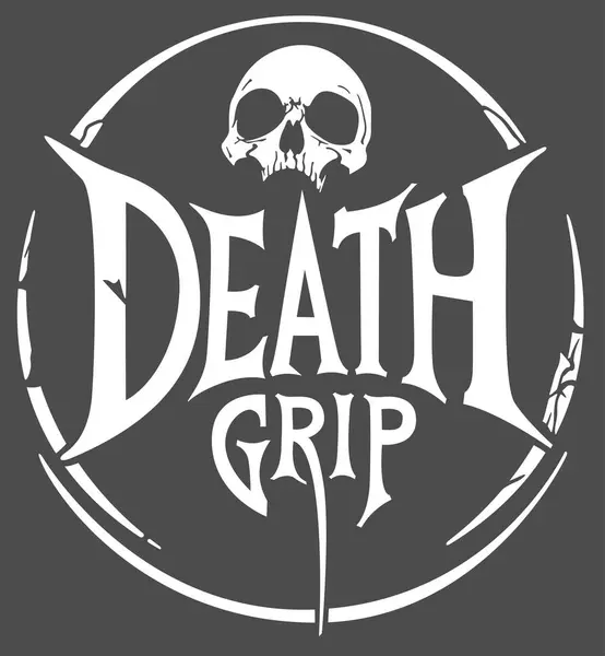 Death Grip Logo Met Schedel Opschriften Zwart Wit Afbeelding Geïsoleerd Vectorbeelden