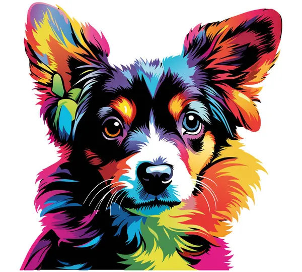 Renkli Köpek Portresi Sanatsal Llüstrasyon Veya Tekstil Yazdırma Motifi Beyaz Telifsiz Stok Illüstrasyonlar