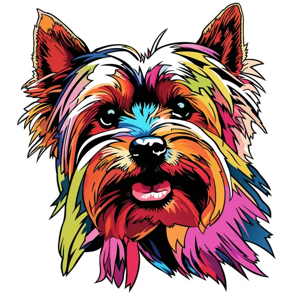 Colorido Retrato Perro Yorkshire Ilustración Artística Motivo Impresión Textil Aislado Vector De Stock