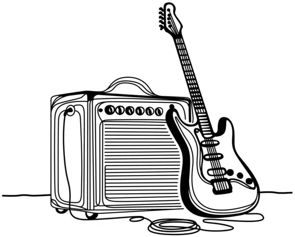 Drawing Guitar Amplifier Simple Musical Illustration Isolated White Background Vector Rechtenvrije Stockillustraties