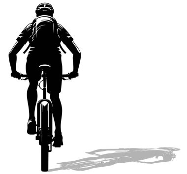 Bir Bisikletlinin Silueti Arkadan Görüldü - Siyah Görüntü Beyaz Arkaplanda İzole Edildi, Vektör