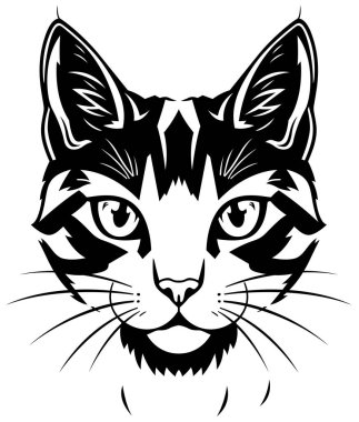 Cats Head 'in Siyah Çizimi Beyaz Arkaplanda İzole Edildi - Görüntü, Vektör