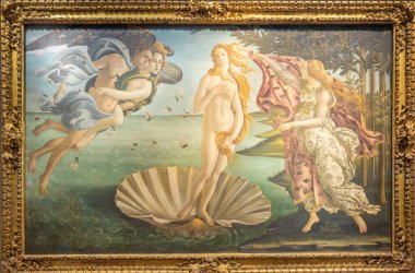 Floransa, İtalya - Temmuz 2021 dolaylarında. Alessandro Botticelli - Venüs 'ün Doğuşu, 1485. Uffizi Müzesinde Rönesans Sanatı