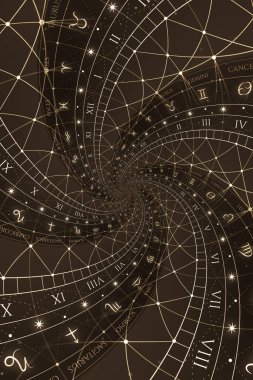 Zodyak işaretli ve sembollü astrolojik altyapı - siyah