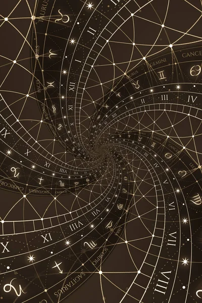 黄道带星座和符号的占星学背景 — 图库照片