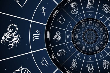 Burç işaretli ve sembollü astrolojik arkaplan - mavi