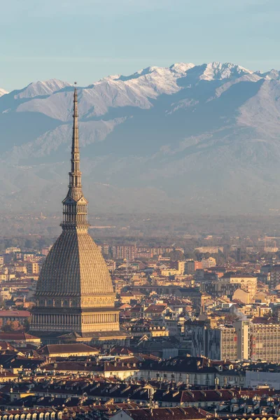 Turin Italy Circa November 2021 Panorama Alps Mole Antonelliana Skyline — Foto Stock