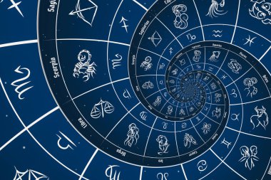 Burç işaretli ve sembollü astrolojik arkaplan - mavi