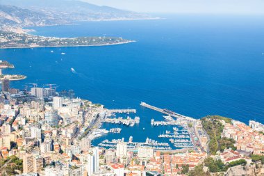 Monte Carlo - August 2022: panoramic view of the city with blue sea in Summer