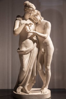 Bassano del Grappa, Italy - December 2022: Cupid and Psyche standing, Antonio Canova. Concept of love, couple, eros