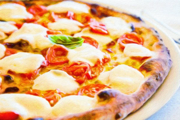 Ilustración Creativa Diseño Acuarela Vintage Pizza Margherita Con Queso Mozzarella —  Fotos de Stock
