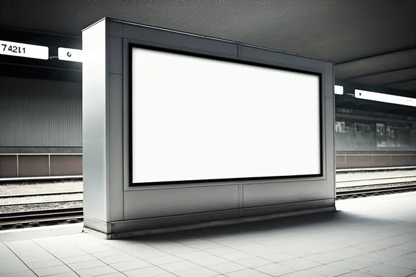 Pozioma Biała Makieta Billboardowa Plakat Ulicy Obok Stacji Metra — Zdjęcie stockowe