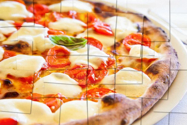 Creative Picture Pizza Margherita Mozzarella Cheese Basil Tomatoes — стоковое фото