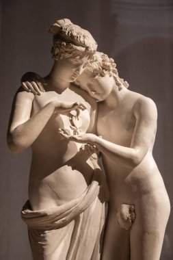 Bassano del Grappa, Italy - December 2022: Cupid and Psyche standing, Antonio Canova. Concept of love, couple, eros