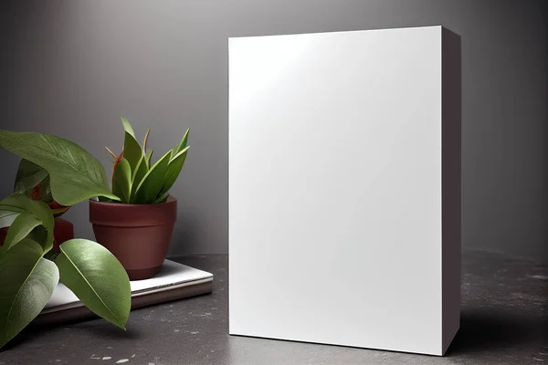 Capa Livro Branco Modelo Design Vertical Branco Uma Mesa Interior — Fotografia de Stock