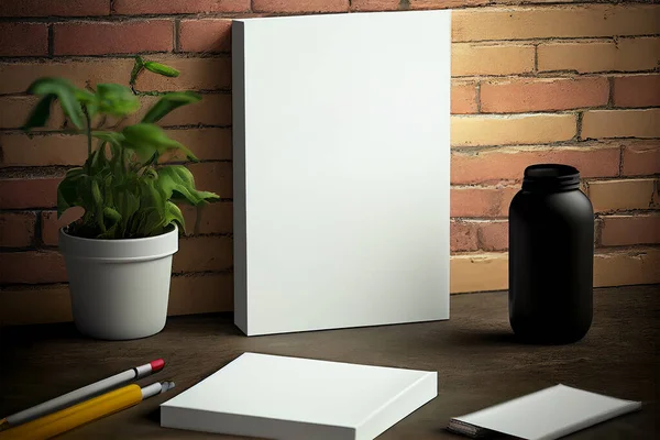 书皮空白白色垂直设计模板在一个表室的内部 — 图库照片