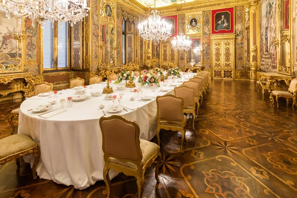 Turijn Italië April 2023 Koninklijke Paleis Eetkamer Luxe Elegant Oud — Stockfoto