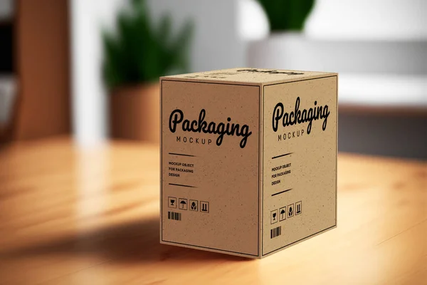 Product Cubic Box Mockup Realistic Brown Carton Package Copy Space — Stockfoto