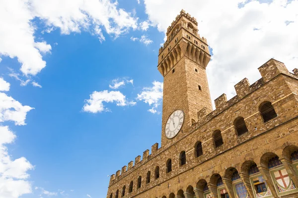 Флоренция Италия Башня Старого Дворца Палаццо Веккио Голубым Небом Копировальное — стоковое фото