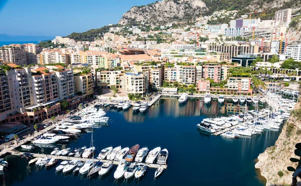 Montecarlo Monaco Augustus 2022 Panoramisch Uitzicht Haven Van Fontvielle Met — Stockfoto