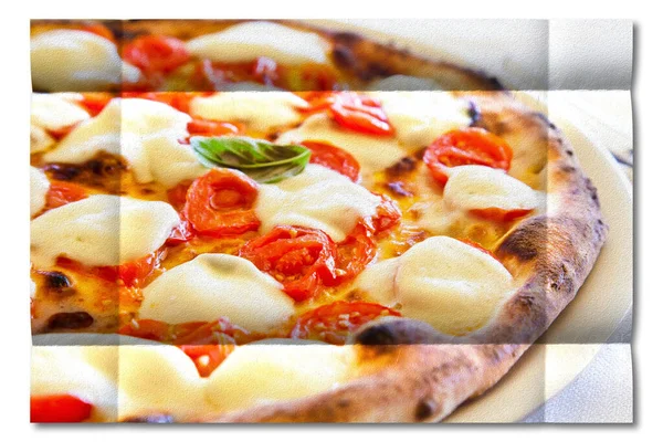 Creative Picture Pizza Margherita Mozzarella Cheese Basil Tomatoes — Fotografia de Stock