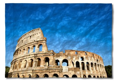 Italy, Rome - Roman Colosseum with blue sky, the most famus Italian landmark