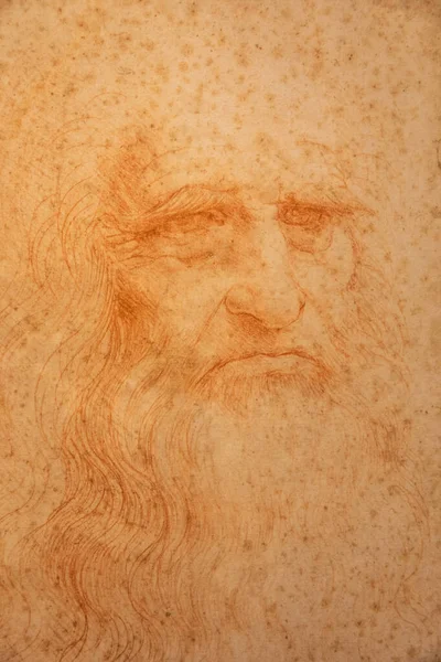 Turín Itálie Duben 2023 Originální Portrét Leonarda Vinciho Ručně Vyrobeném — Stock fotografie