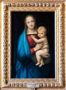 Florence, İtalya - 29 Haziran 2023: Pitti Sarayı Müzesi, Raffaello Sanzio - Raphael, Madonna del Granduca tablosu, 1504