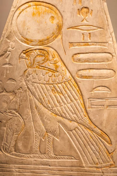 Turin Italy March 2023 Egyptian Museum Pyramidion Horus Falcon 1279 — Stock Photo, Image