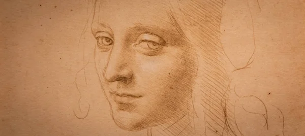이탈리아 토리노 2023 Leonardo Vinci Draw Royal Library Face Girl — 스톡 사진
