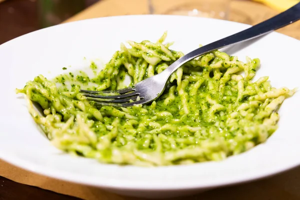 Traditional Italian Food Trofie Pesto Typical Regional Pasta Liguria Region — Stock Photo, Image