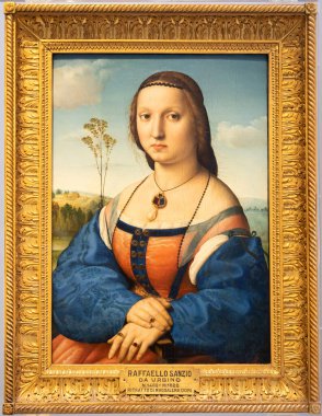 Florence, İtalya - Haziran 2022: Maddalena Doni 'nin Portresi, 1506, Raffaello Sanzio. Raphael - Rönesans resim başyapıtı