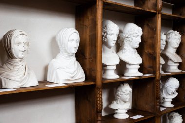 Possagno, Italy - August 2022: Antonio Canova collection. Classical sculptures in white marble located in his native house