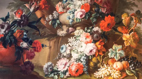 Old baroque flowers painting - vintage style aged decoration