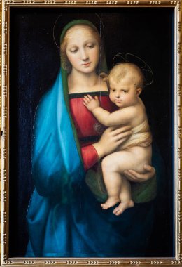 Florence, İtalya - 29 Haziran 2023: Pitti Sarayı Müzesi, Raffaello Sanzio - Raphael, Madonna del Granduca tablosu, 1504