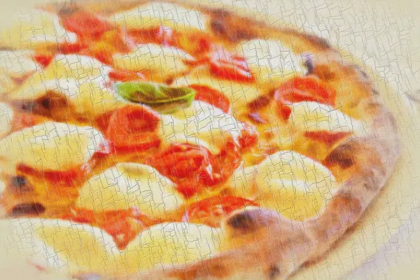 Creatieve Illustratie Vintage Aquarel Ontwerp Pizza Margherita Met Mozzarella Kaas Stockfoto