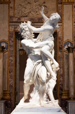 Rome, Italy - 28 December 2023: Galleria Borghese - Borghese Gallery - The rape of Proserpina, by Gian Lorenzo Bernini, 1622 - white Carrara marble statue clipart