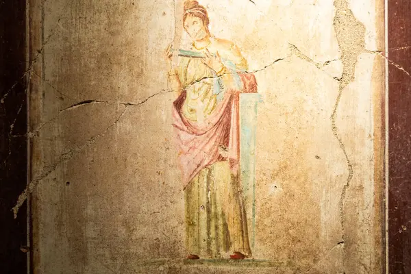 Italy Pompeii Roman House Interior Antique Fresco Decoration Ancient Wall Fotografia Stock