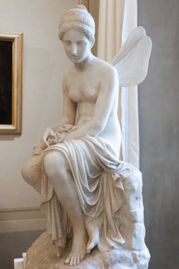 Floransa, İtalya: 28 Aralık 2023. Psyche Terk Edildi Pietro Tenerani, 1819, Carrara mermeri - Ruh 'un Eros' u kaybettiği an