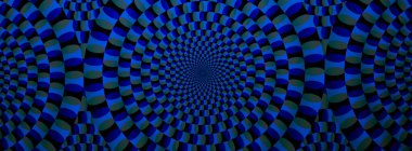 Optik illüzyon yatay arka planı. Soyut eğriler, geometrik etki. Mavi.