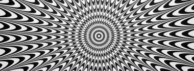 Optik illüzyon yatay arka planı. Soyut eğriler, geometrik etki. Siyah ve beyaz.