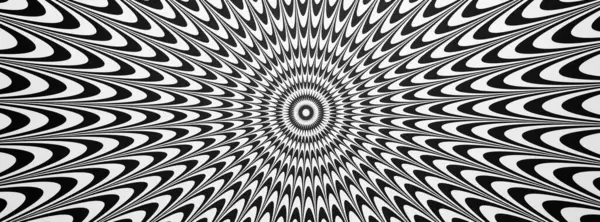 Optik illüzyon yatay arka planı. Soyut eğriler, geometrik etki. Siyah ve beyaz.