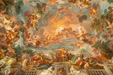 Roma, İtalya - 28 Aralık 2023: Galleria Borghese - Borghese Galerisi - tavan freski