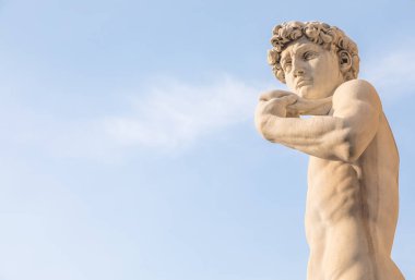 İtalya, Floransa. Michelangelo Buonarotti 'nin David' i, antika mermer heykel, kusursuz insan vücudu.