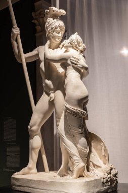 Bassano del Grappa, Italy - December 2022: Venus and Mars by Antonio Canova, 1816. Concept of love, couple, eros, peace in classical statue