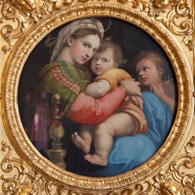 Florence, İtalya - 27 Haziran 2023: Madonna della Seggiola adlı Sandalyenin Madonna 'sı, Raffaello Sanzio' nun 1513 yılında idam edildi.