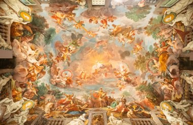 Roma, İtalya - 28 Aralık 2023: Galleria Borghese 'deki giriş salonunun tavan resmi, 1779.