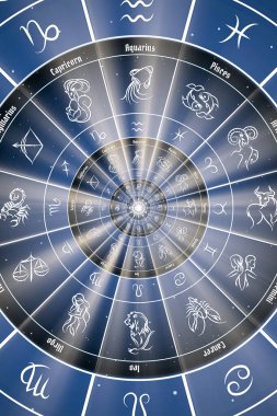 Mavi astrolojik geçmiş. Yıldız falı, gizem, sihir, astrolojik işaret. Kimse..