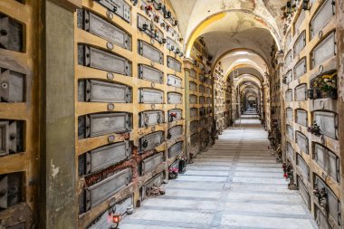 Genoa, Italy - 17 August 2024: corridor in Staglieno ancient cemetery clipart