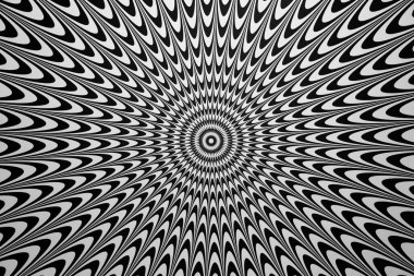 Optik illüzyon yatay arka planı. Soyut eğriler, geometrik etki. Siyah ve beyaz.